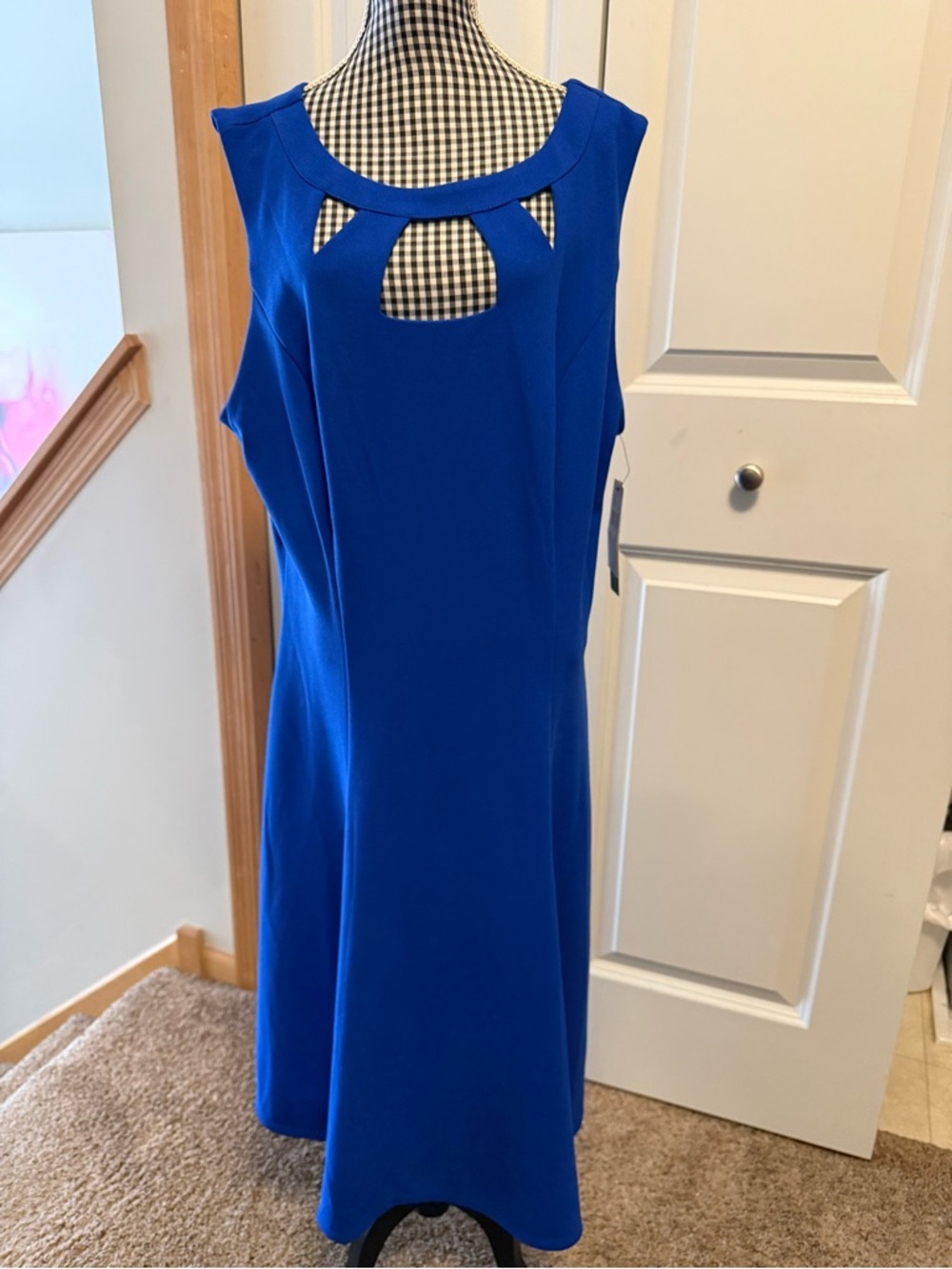 Blue Sleeveless Cutout Midi A-Line Dress